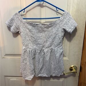 Old Navy White Black Polka Dot Smocked Peplum Crop Top